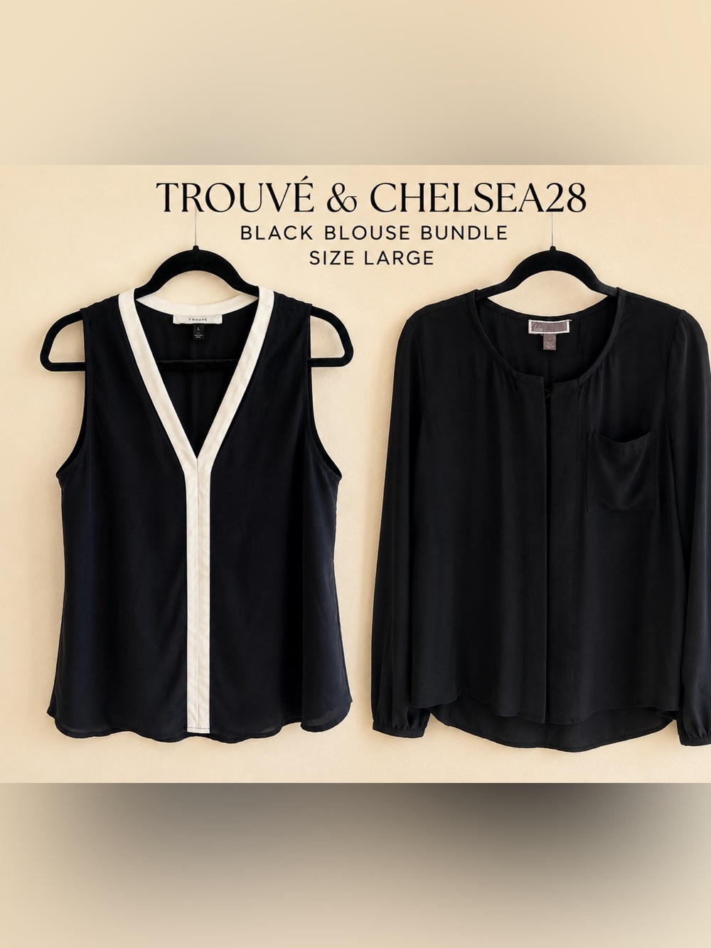 Trouvé & Chelsea28 Black Blouse Bundle Large Sleeveless Long Sleeve
